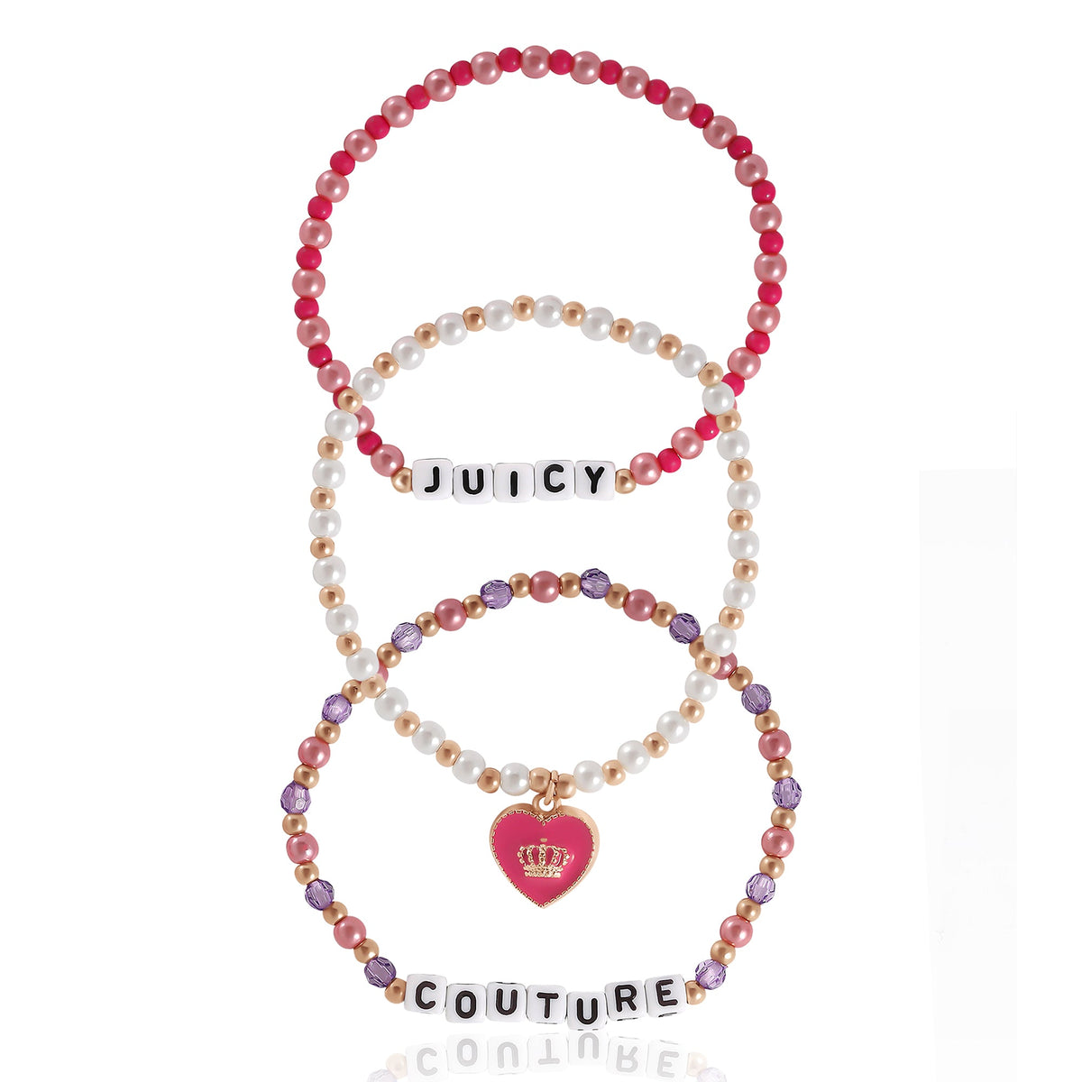 Glam Kids Choose Juicy Heart Charm 3 Piece Beaded Bracelet Set