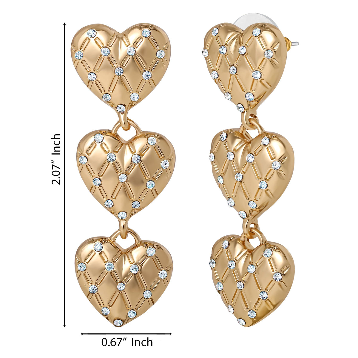 Glam Triple Heart Drop Earrings