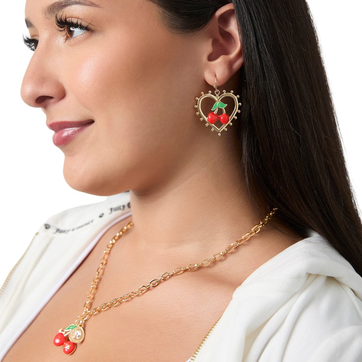 Glam Cherry Heart Drop Earrings