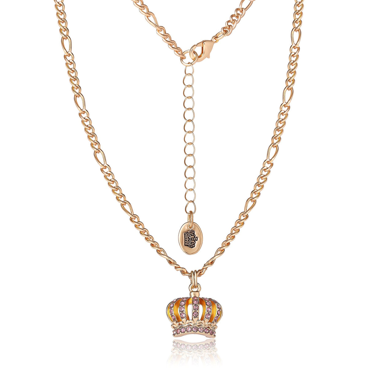 Glam Pink Crystal Crown Pendant Necklace & Stud Earrings Set