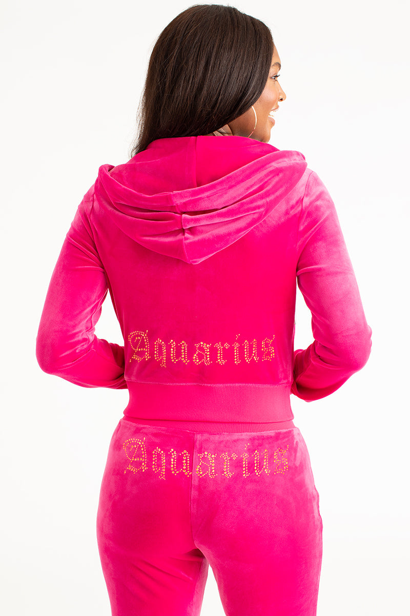 Glam Aquarius Customizable Big Bling Velour Hoodie