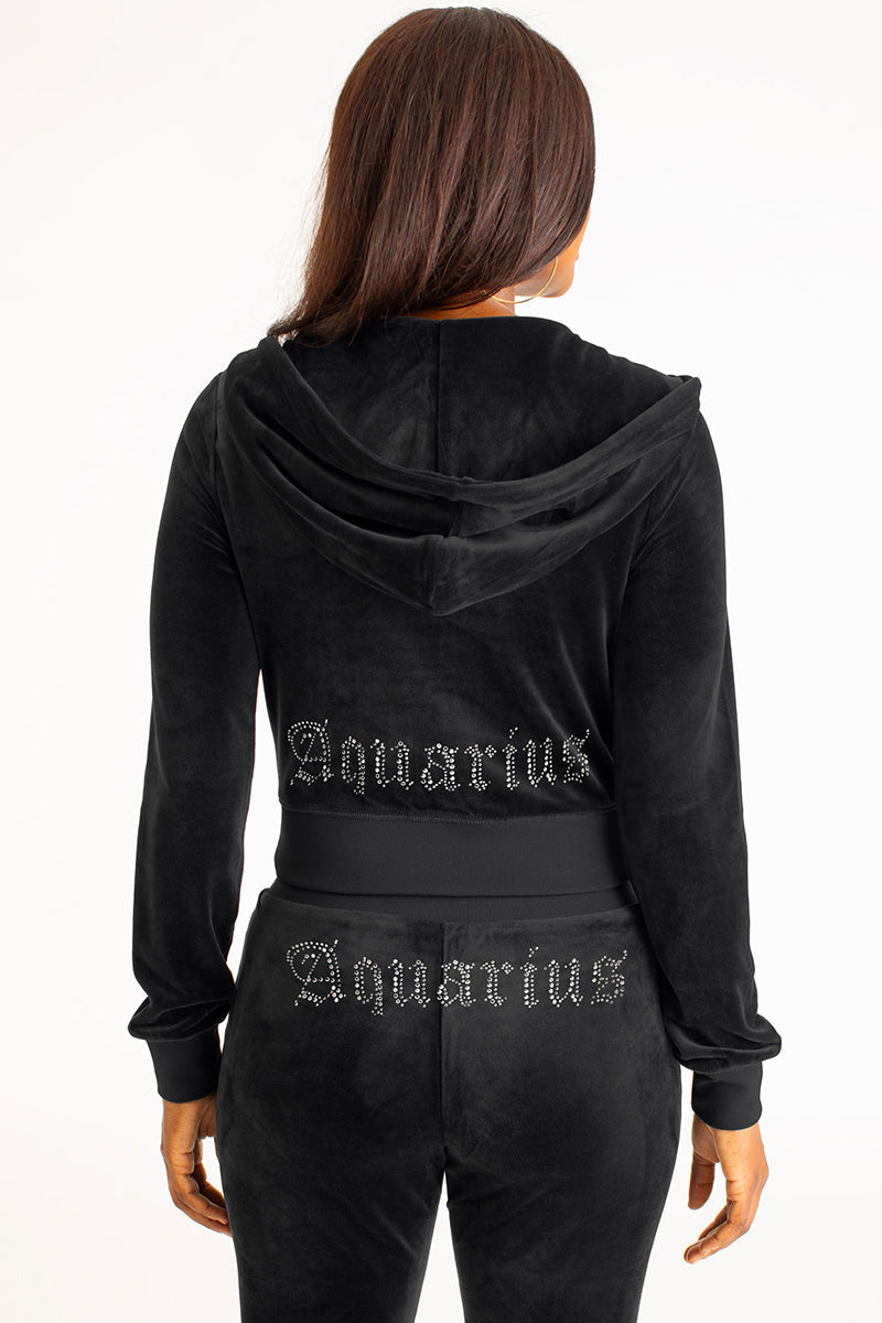 Glam Aquarius Customizable Big Bling Velour Hoodie