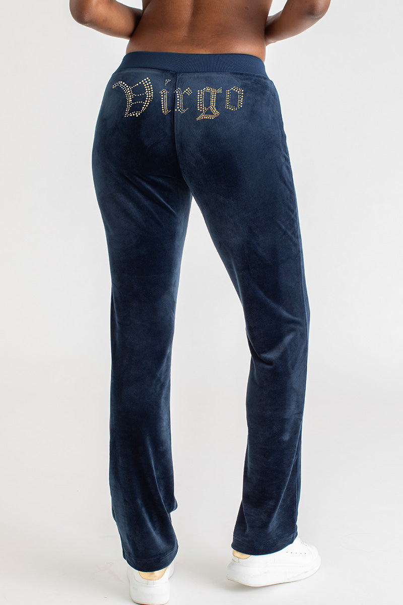Glam Virgo Customizable Big Bling Velour Track Pants