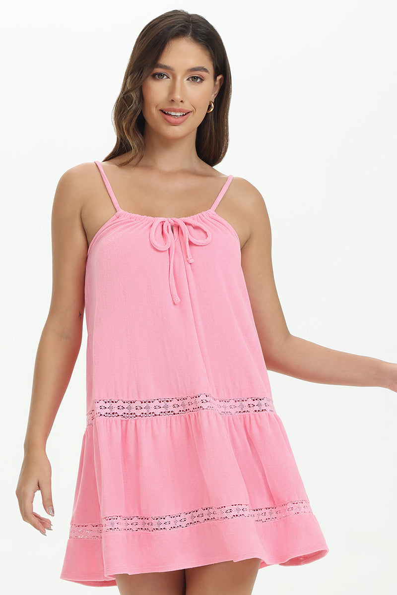Glam Towel Terry Lace Trim Tiered Dress