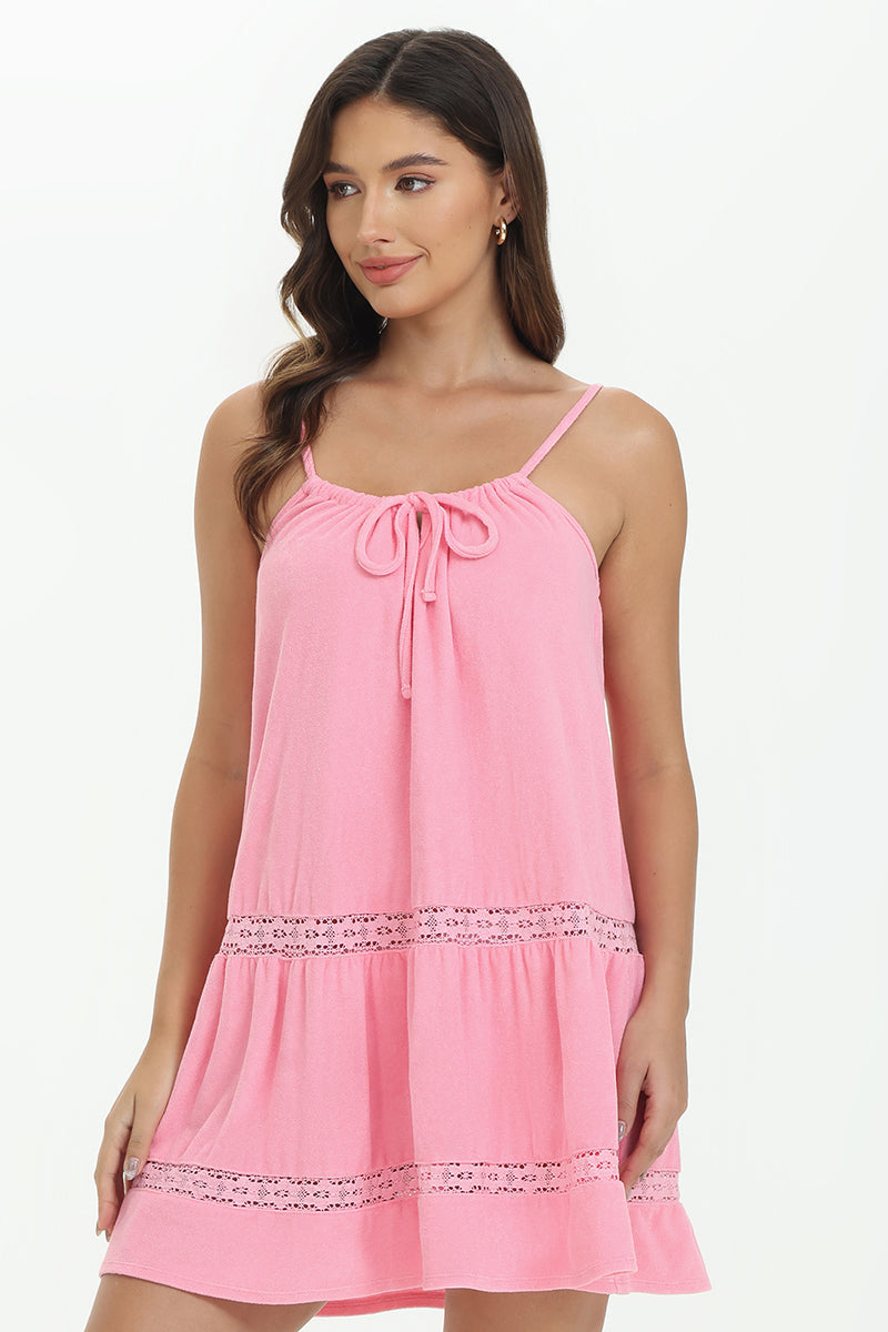 Glam Towel Terry Lace Trim Tiered Dress