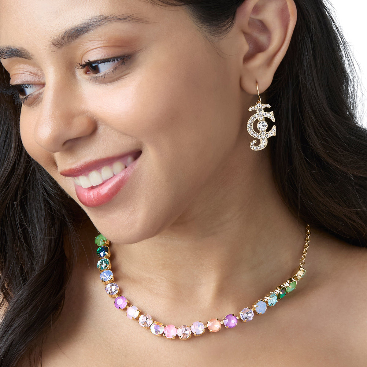 Glam Rhinestone Logo Drop Earrings
