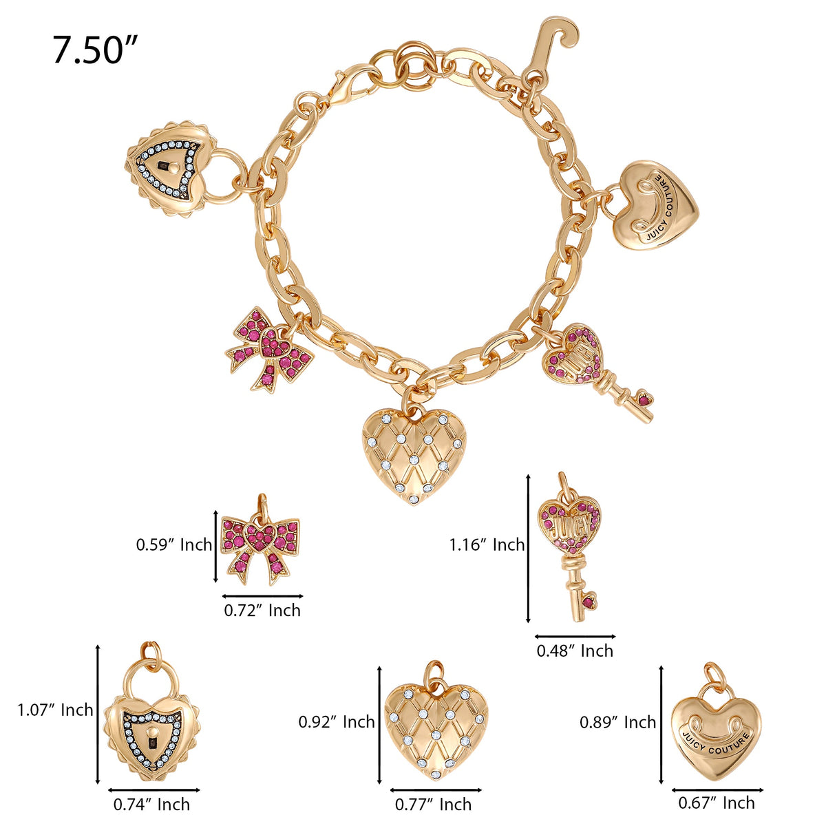 Glam Heart & Key Charm Bracelet