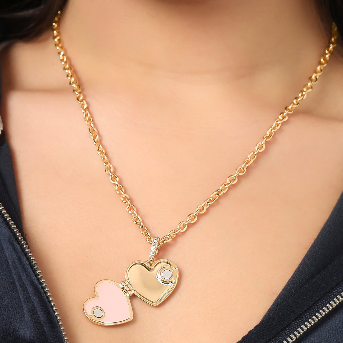 Glam Crystal Heart Locket Pendant Necklace