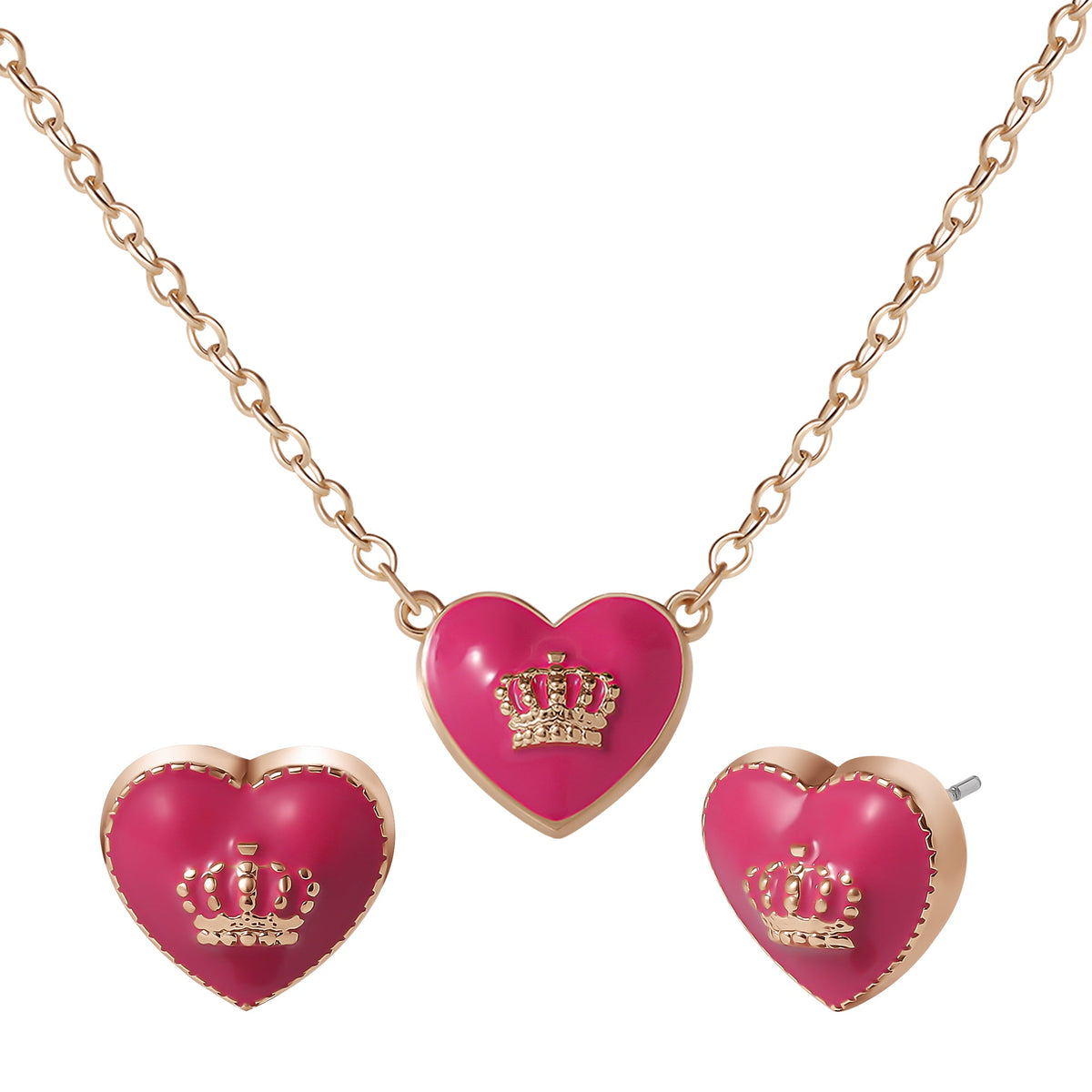 Glam Kids Crown Logo Heart Pendant Necklace