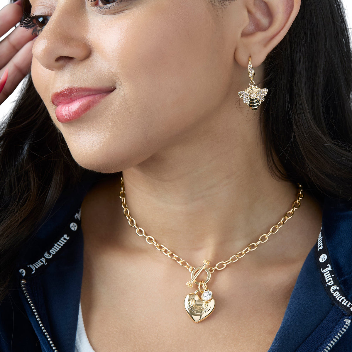Glam Rhinestone and Black Enamel Bee Earrings