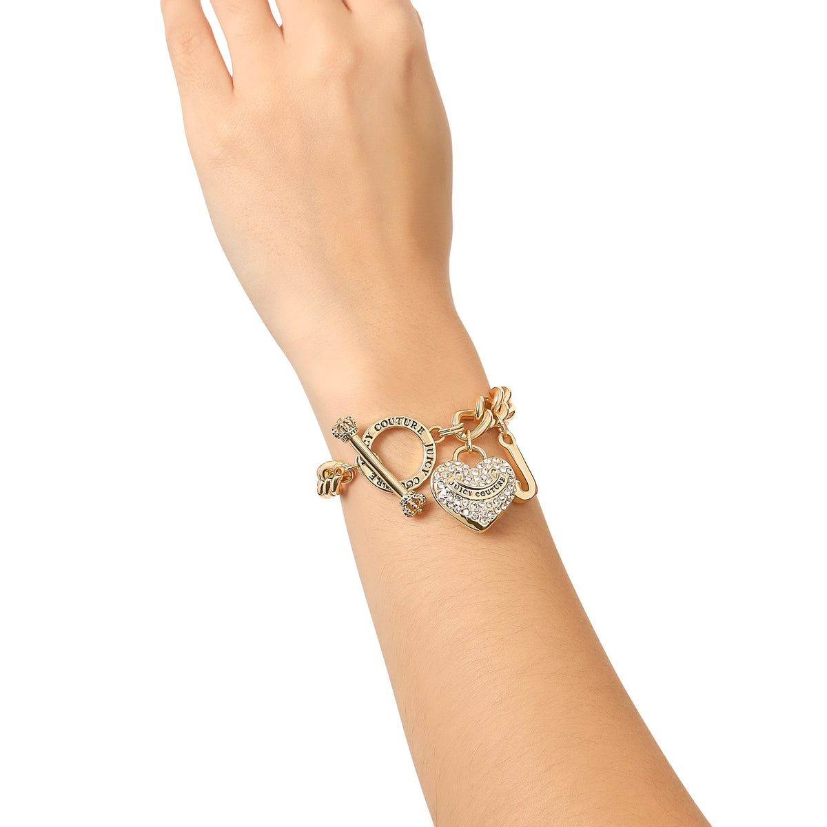 Glam Crystal Heart Charm Toggle Bracelet