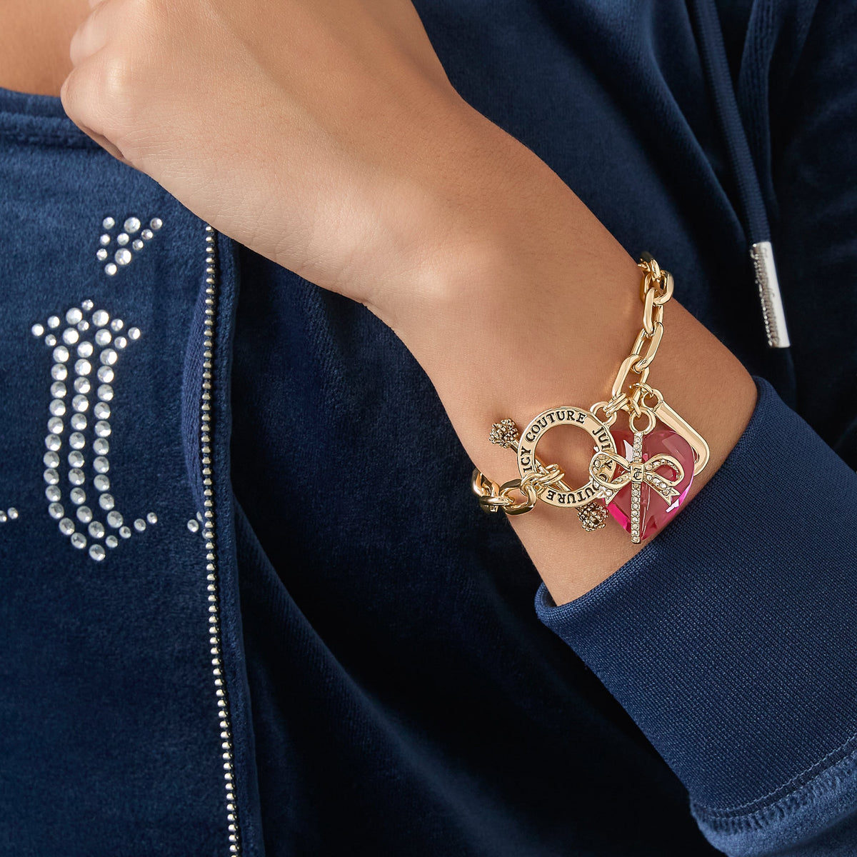 Glam Heart Stone & J Charm Bracelet