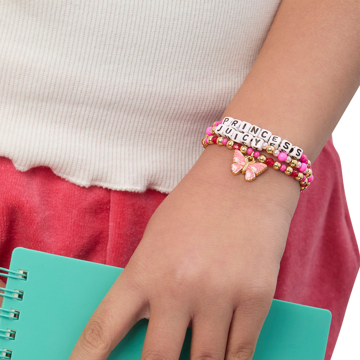 Glam Kids Juicy Pink Butterfly Beaded Bracelet Set