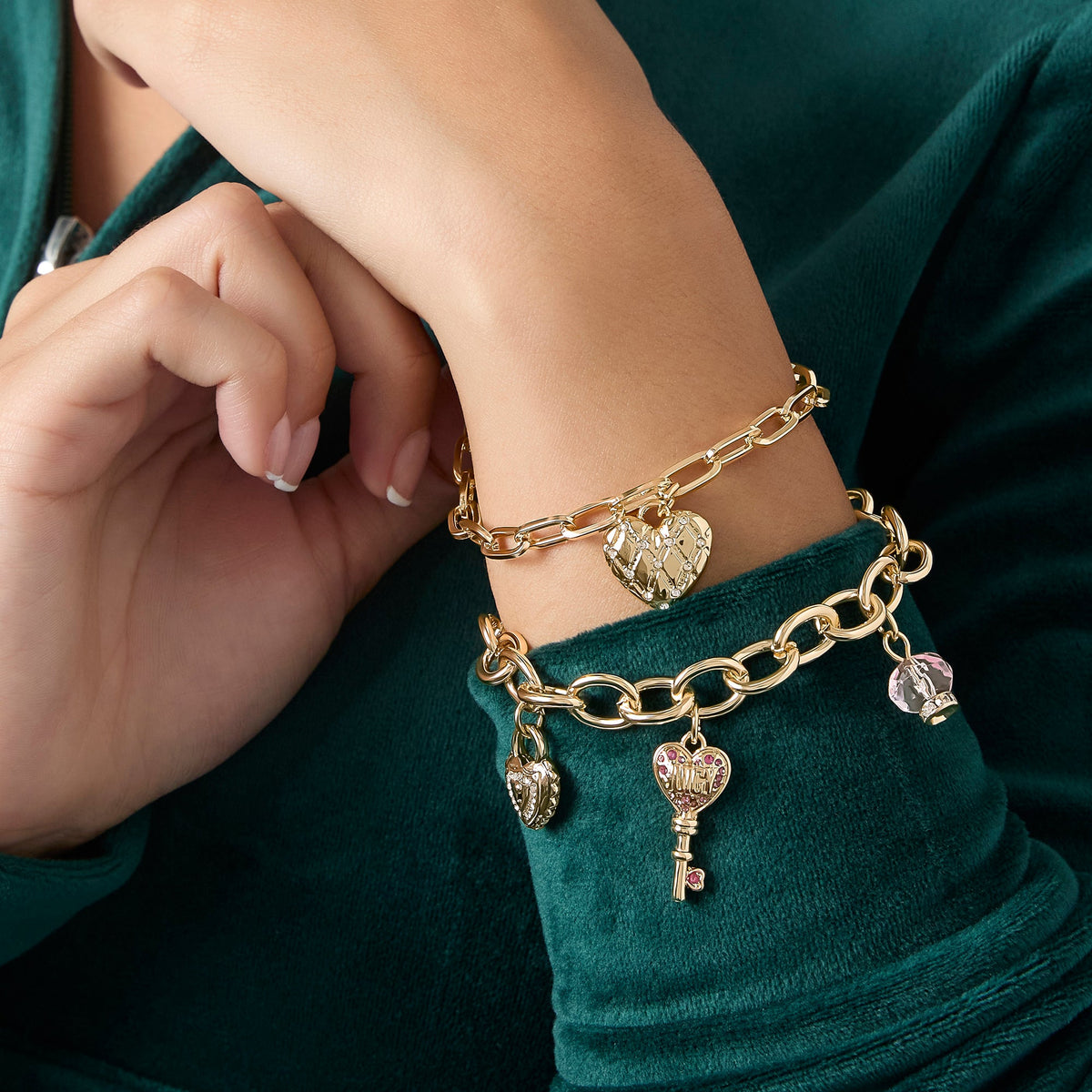 Glam Charm Bracelet Set with Heart and Key Charms