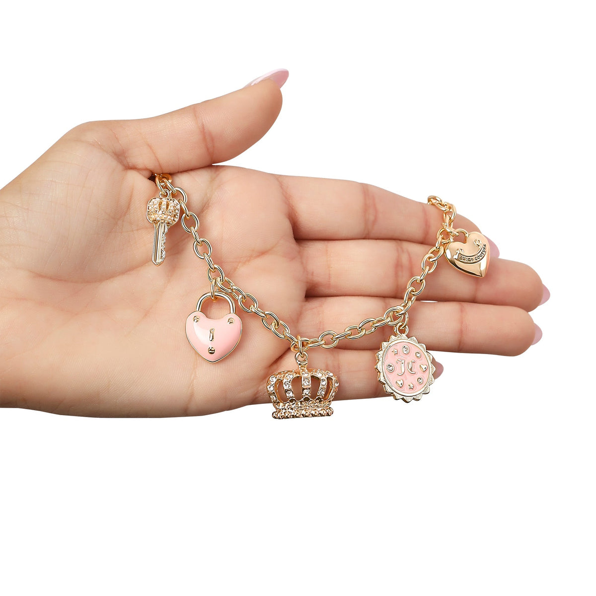 Glam Charm Necklace with Pink Enamel Accents and Crystal Details
