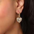Glam Heart Charm Hoop Earrings with Crystal Accents