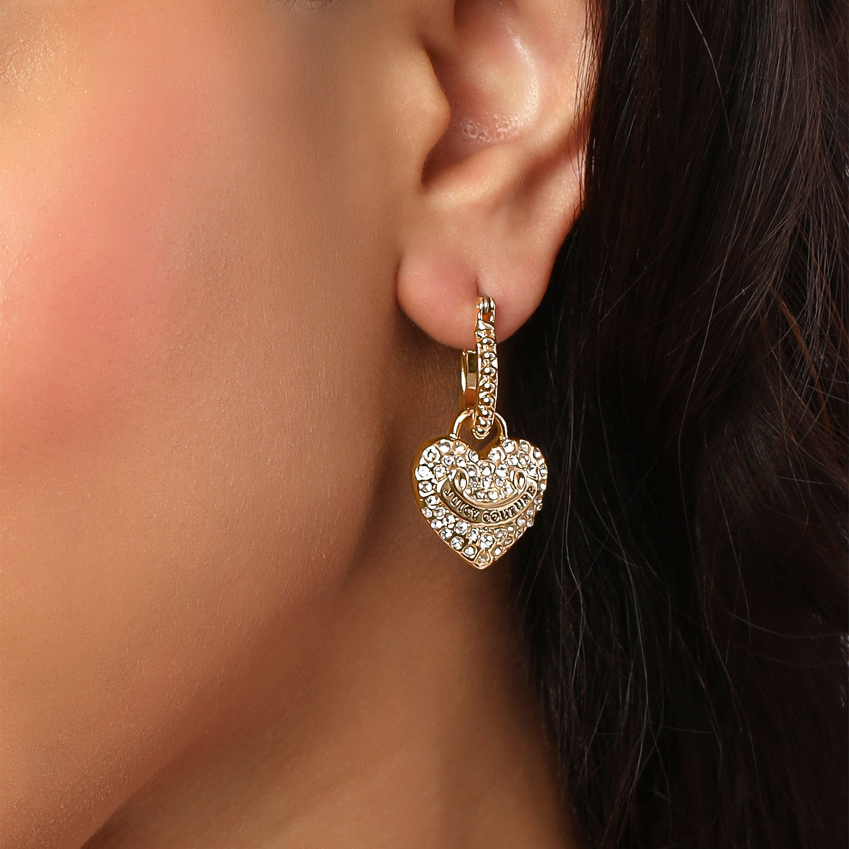Glam Heart Charm Hoop Earrings with Crystal Accents