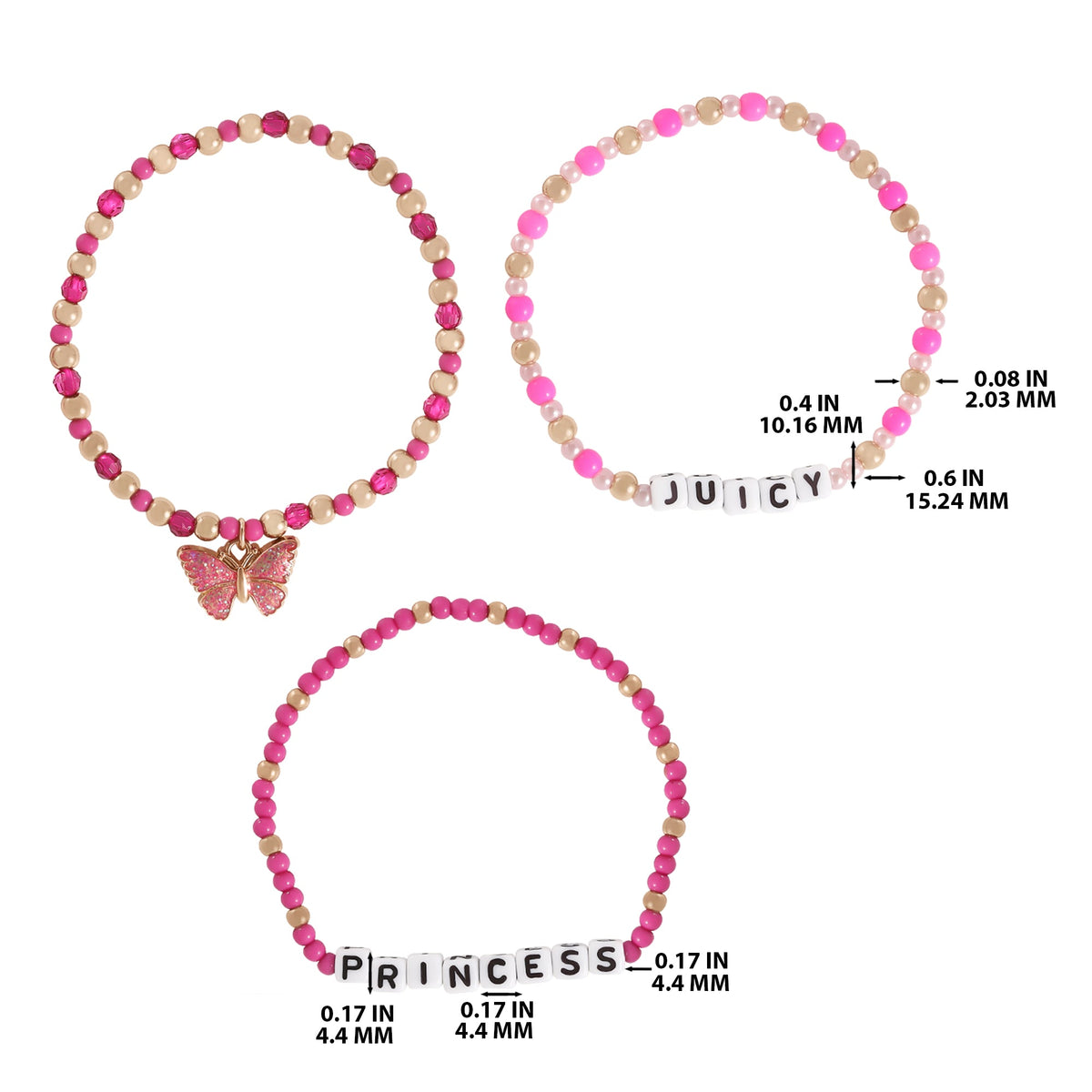 Glam Kids Juicy Pink Butterfly Beaded Bracelet Set
