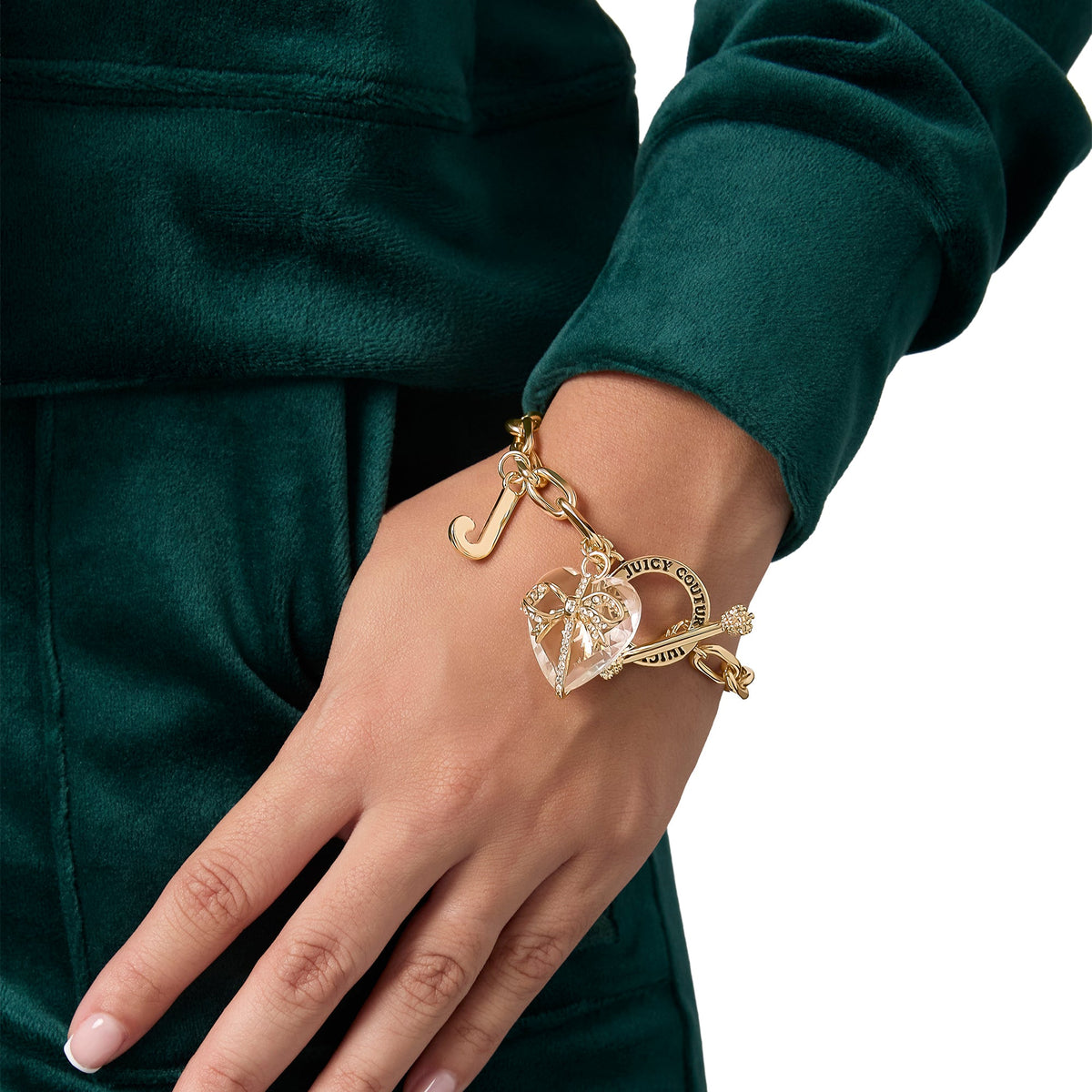 Glam Heart Stone & J Charm Bracelet