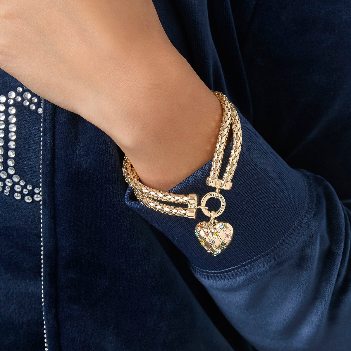Glam Double Chain Heart Padlock Bracelet