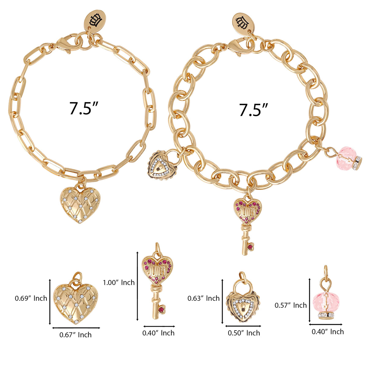Glam Charm Bracelet Set with Heart and Key Charms