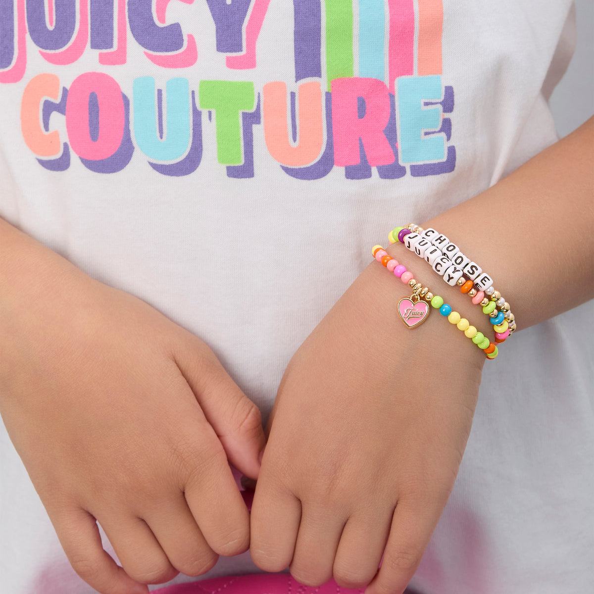 Glam Kids Choose Juicy Heart Charm 3 Piece Stretch Beaded Bracelet Set