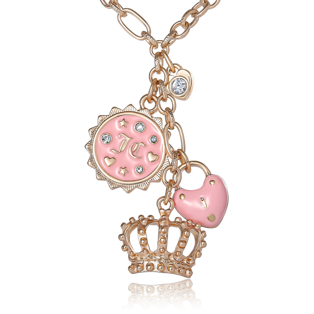 Glam Layered Charm Necklace with Pink Enamel Accents