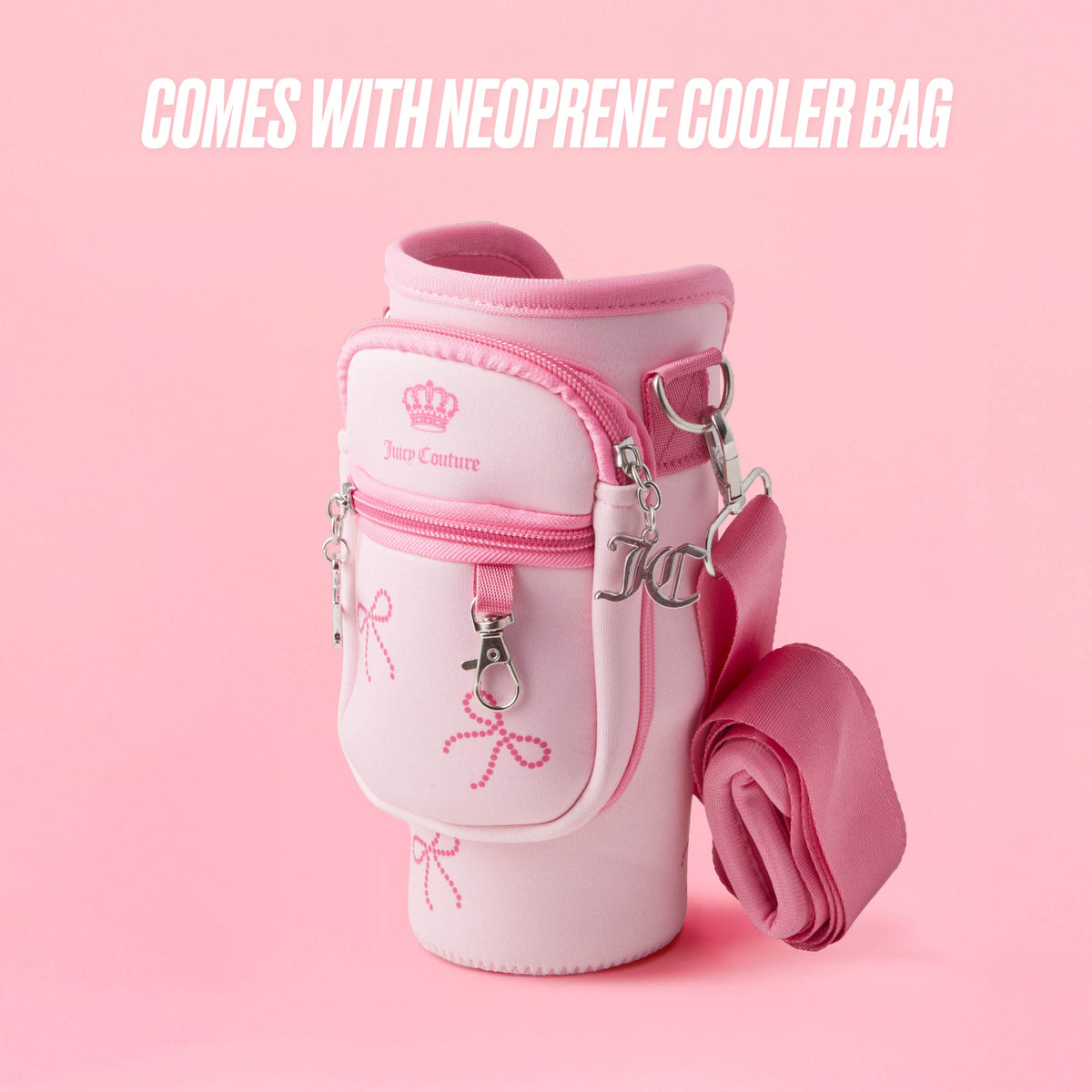 Glam Jetsetter Hydration Stainless Steel Tumbler with Handle Straw & Topper with Neoprene Crossbody Pouch