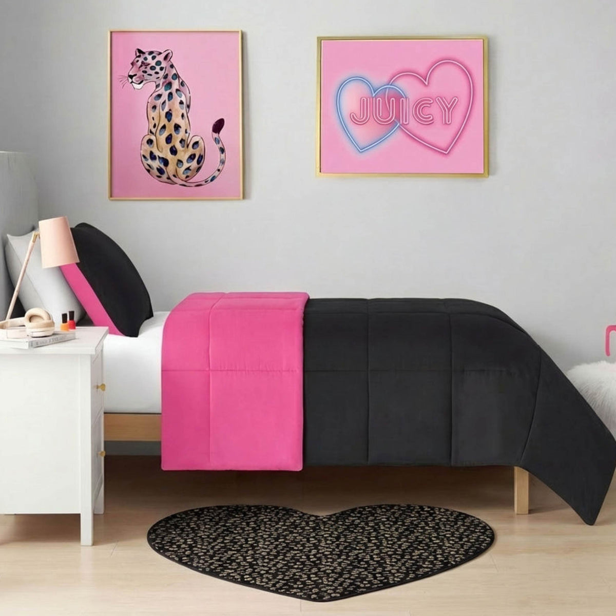 Glam Metallic Leopard Plush Rug 3 Heart
