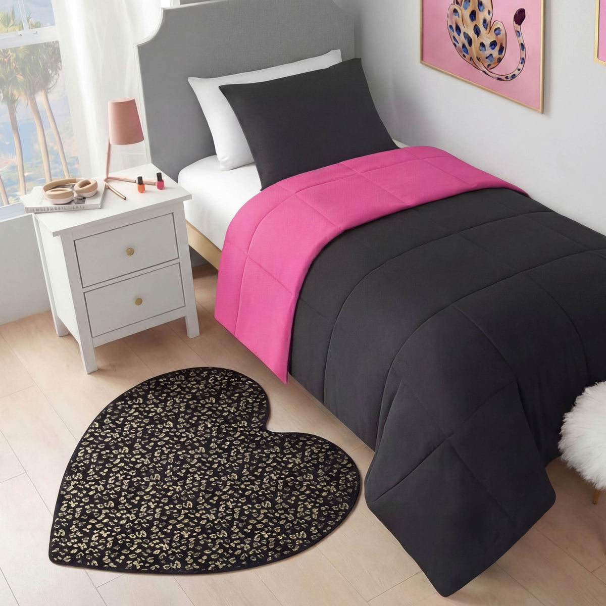 Glam Metallic Leopard Plush Rug 3 Heart