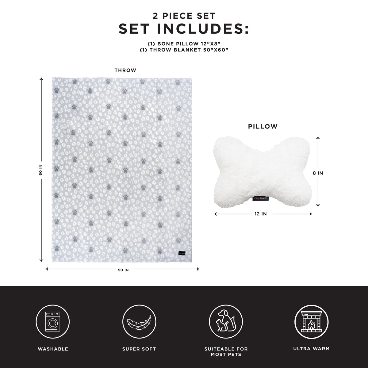 Glam Pet Throw Blanket & Bone Pillow 2-Piece Set