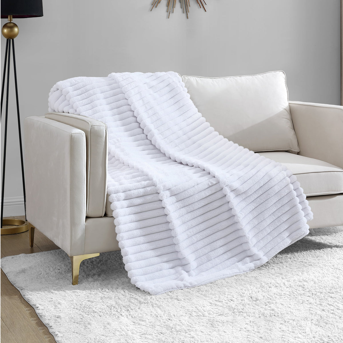Glam Ribbed Faux Fur Throw Blanket