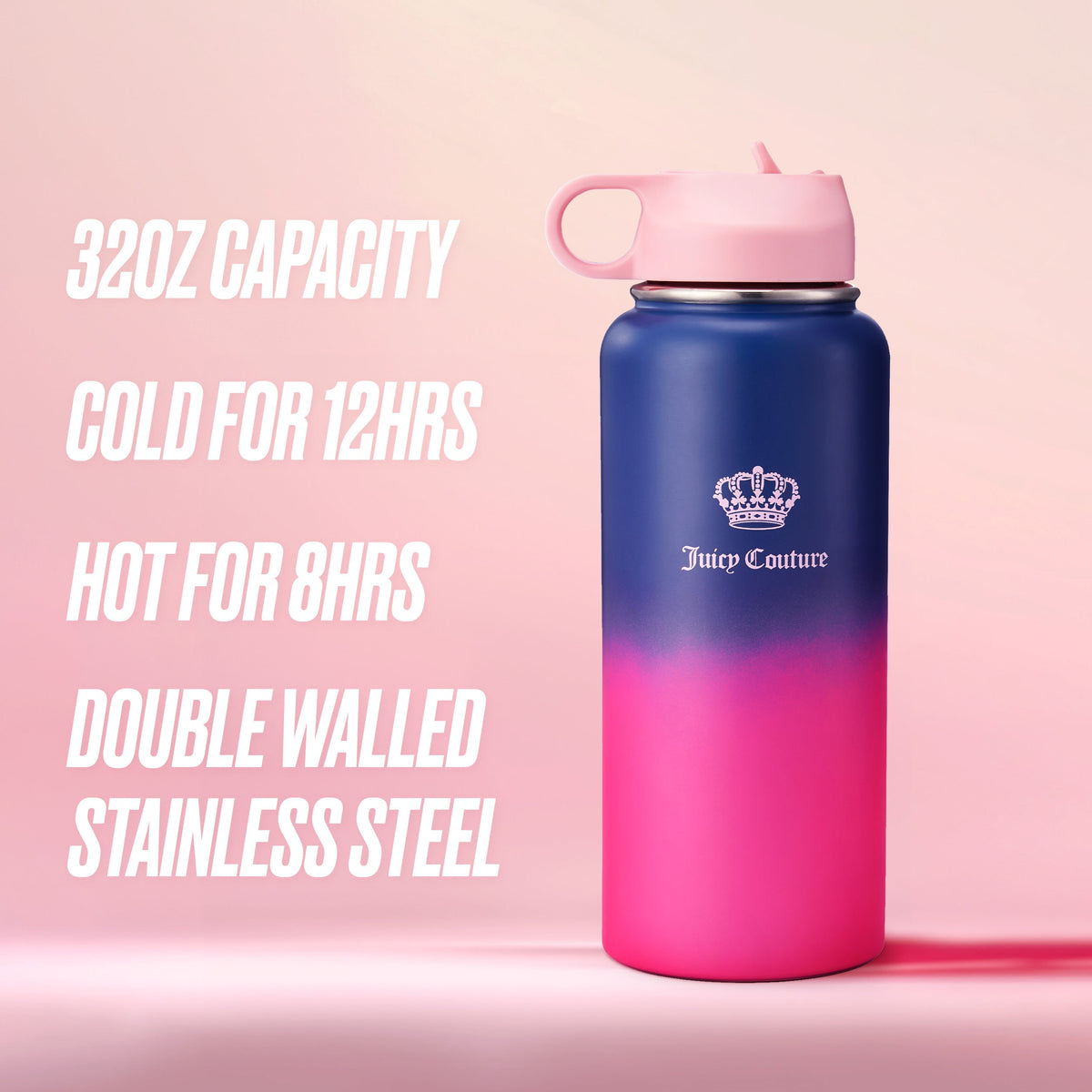 Glam Go Girl Stainless Steel Water Bottle with Pop-up Straw