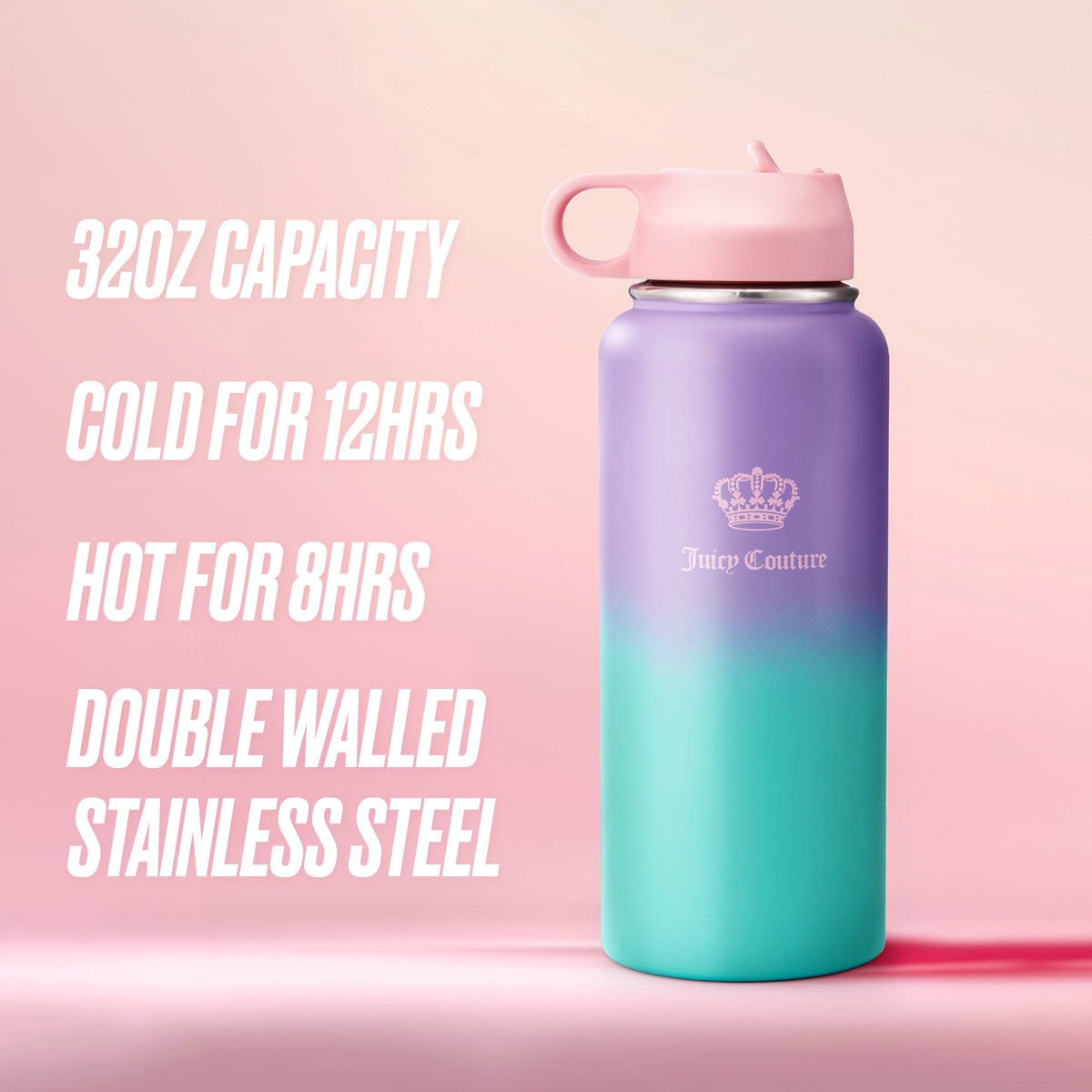 Glam Go Girl Stainless Steel Water Bottle with Pop-up Straw