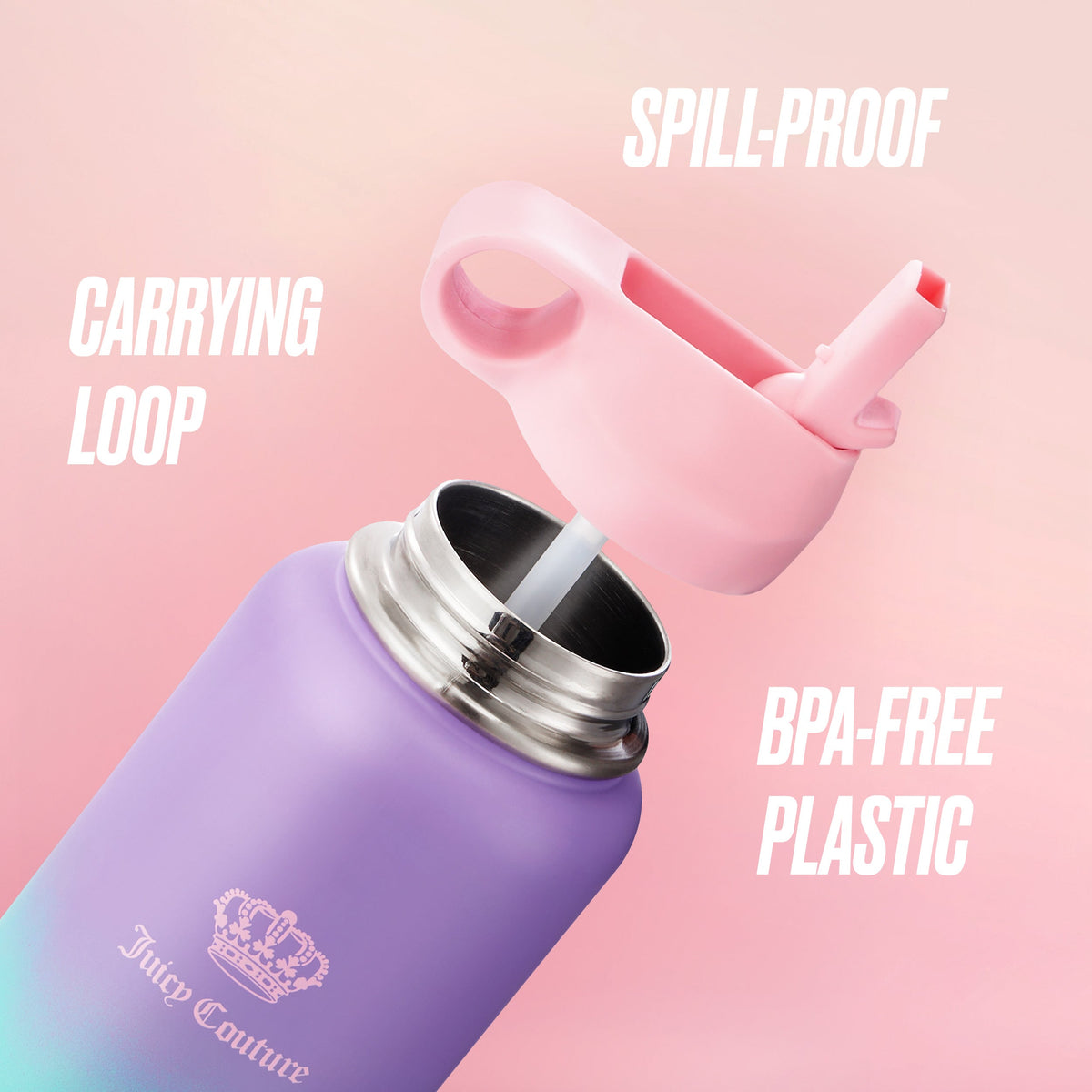 Glam Go Girl Stainless Steel Water Bottle with Pop-up Straw