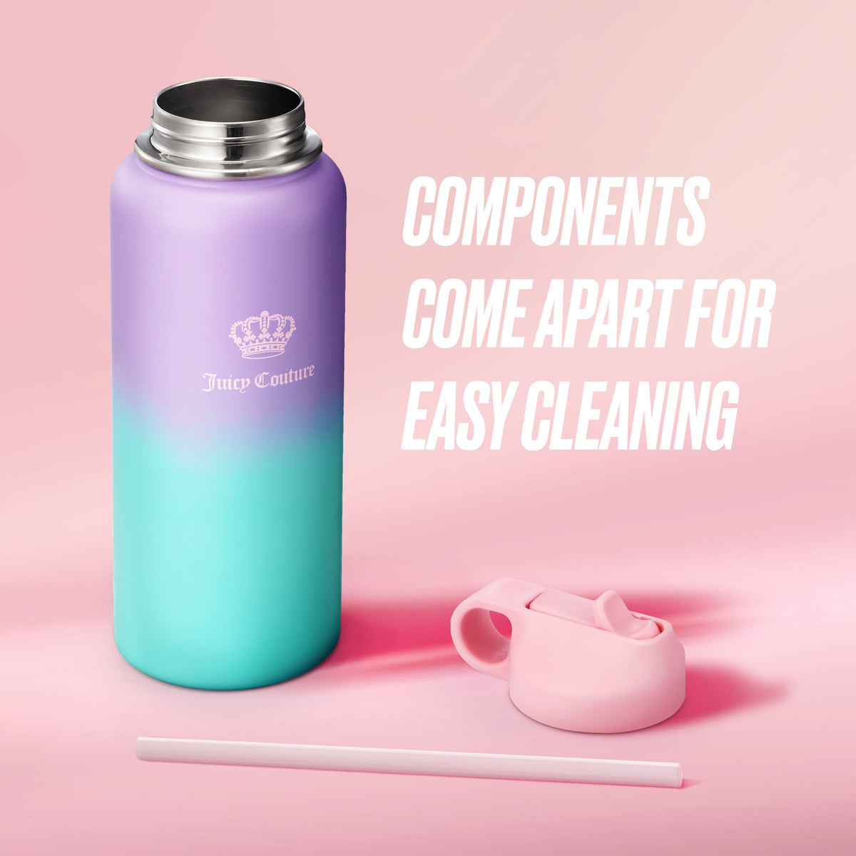 Glam Go Girl Stainless Steel Water Bottle with Pop-up Straw