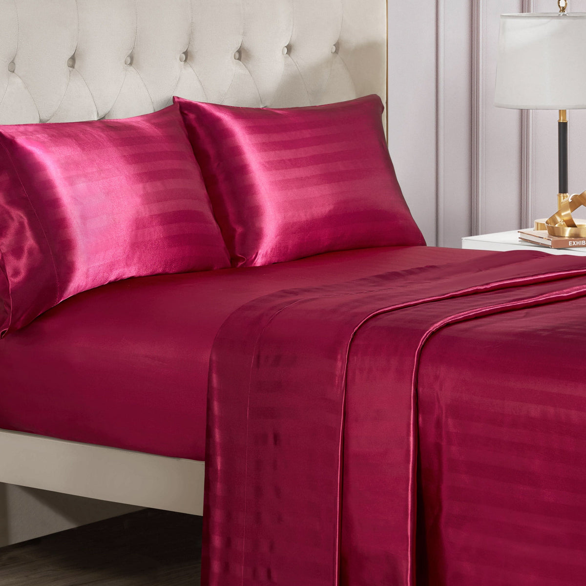 Glam Damask Stripe Satin Sheet Set