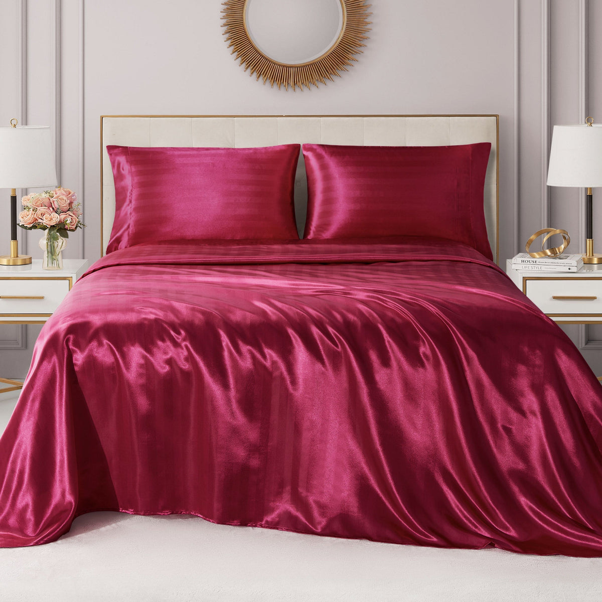 Glam Damask Stripe Satin Sheet Set