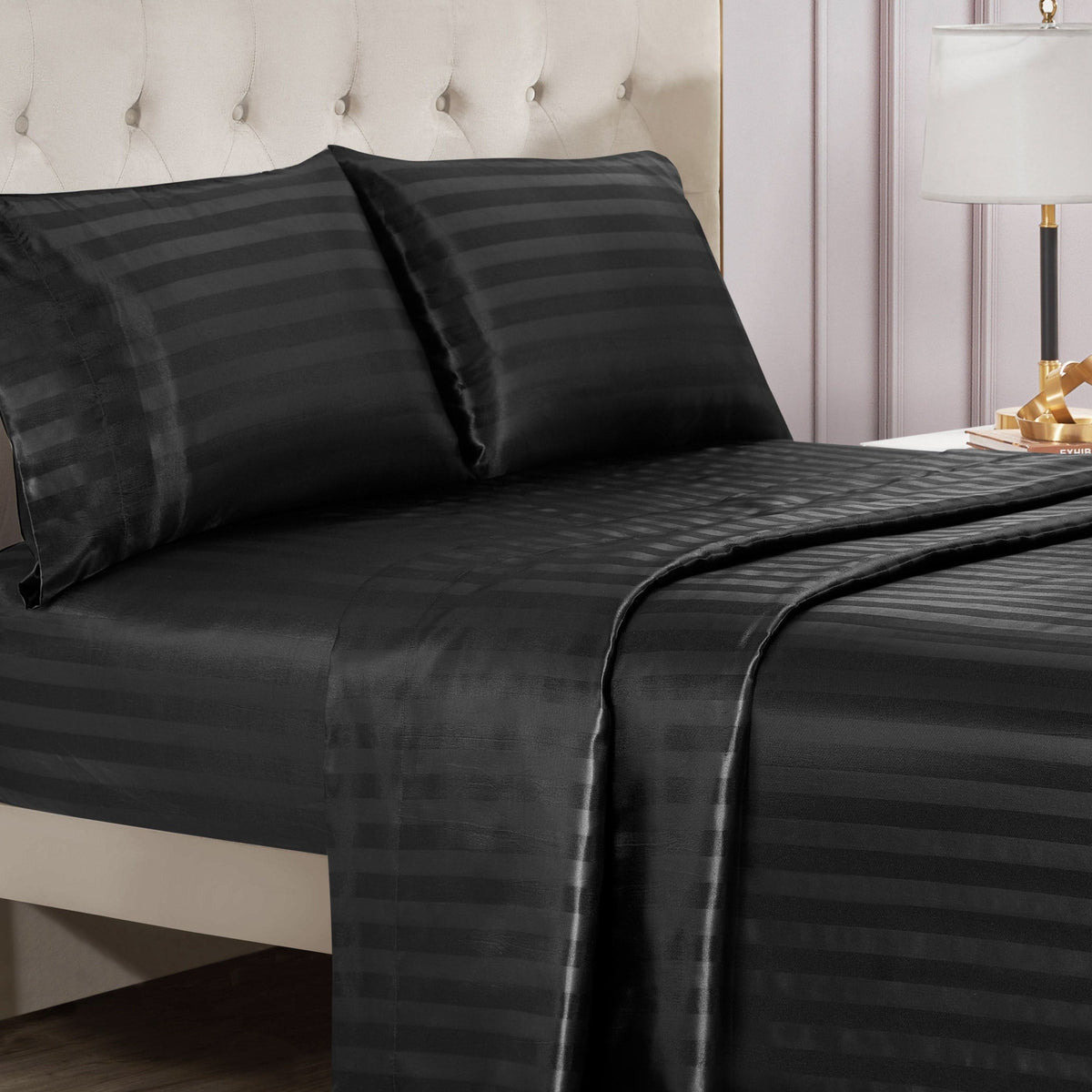 Glam Damask Stripe Satin Sheet Set