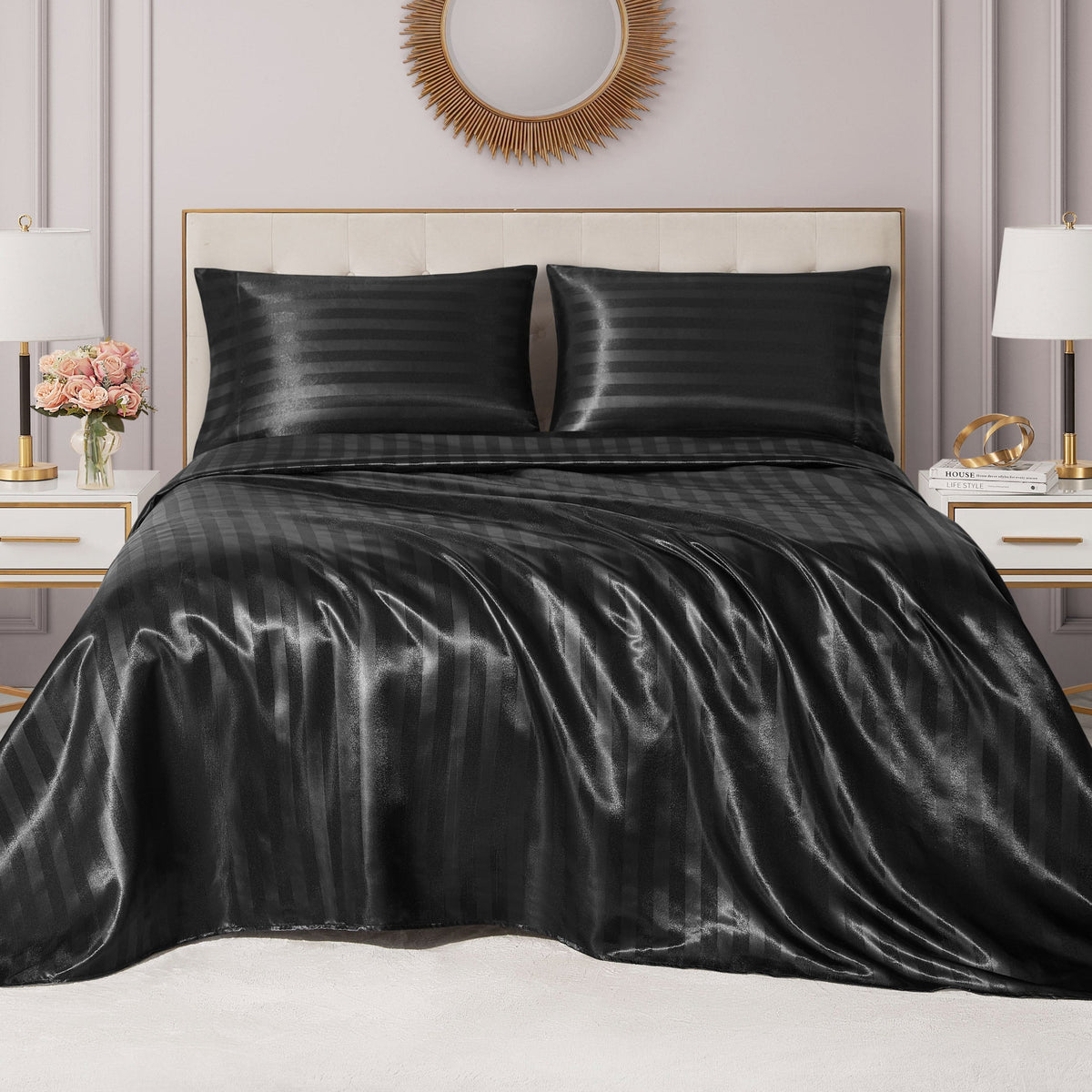 Glam Damask Stripe Satin Sheet Set
