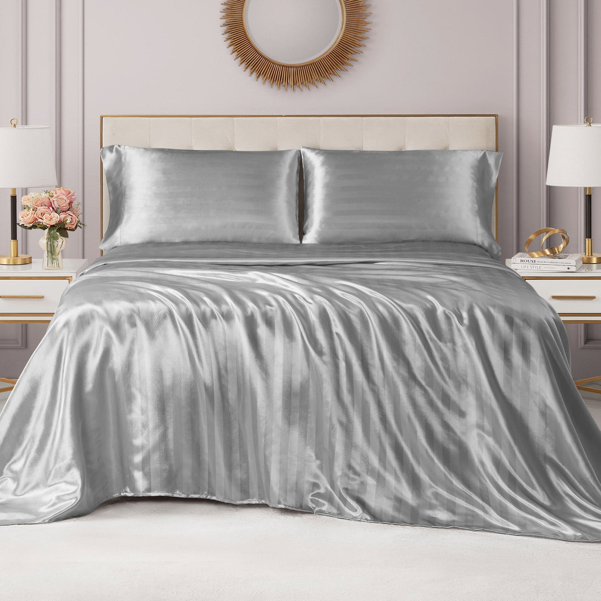 Glam Damask Stripe Satin Sheet Set
