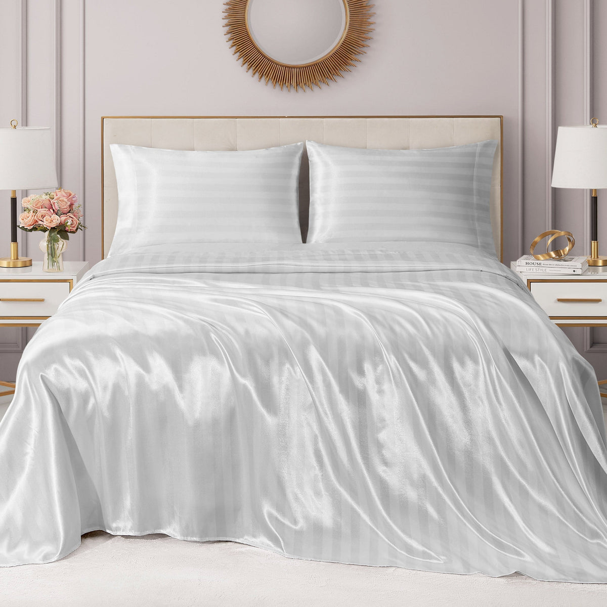 Glam Damask Stripe Satin Sheet Set