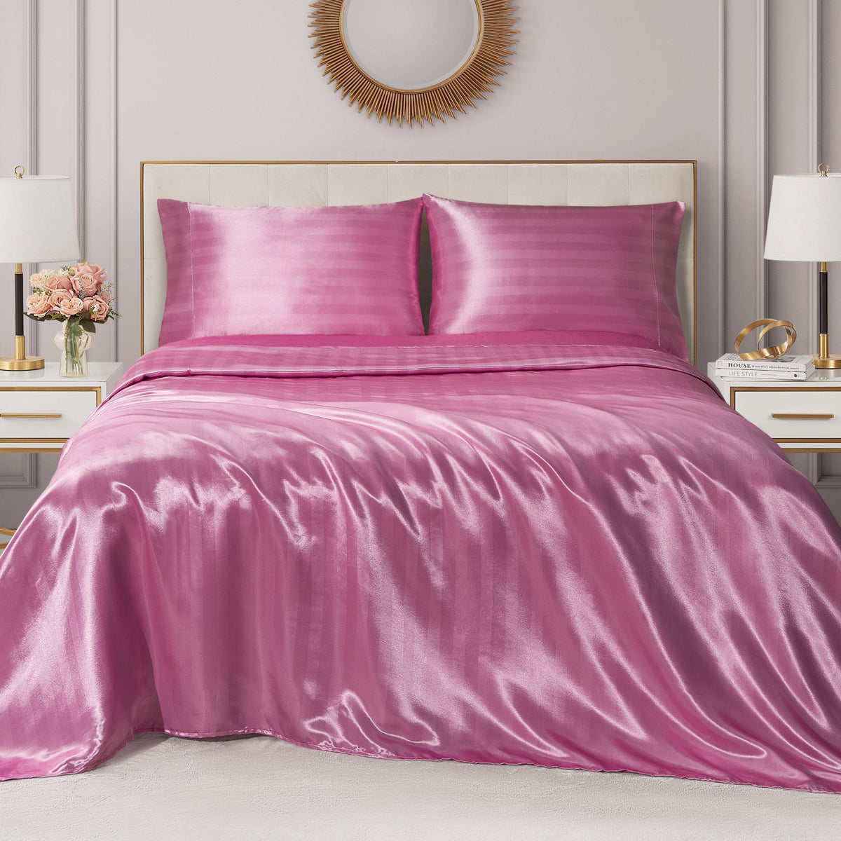 Glam Damask Stripe Satin Sheet Set