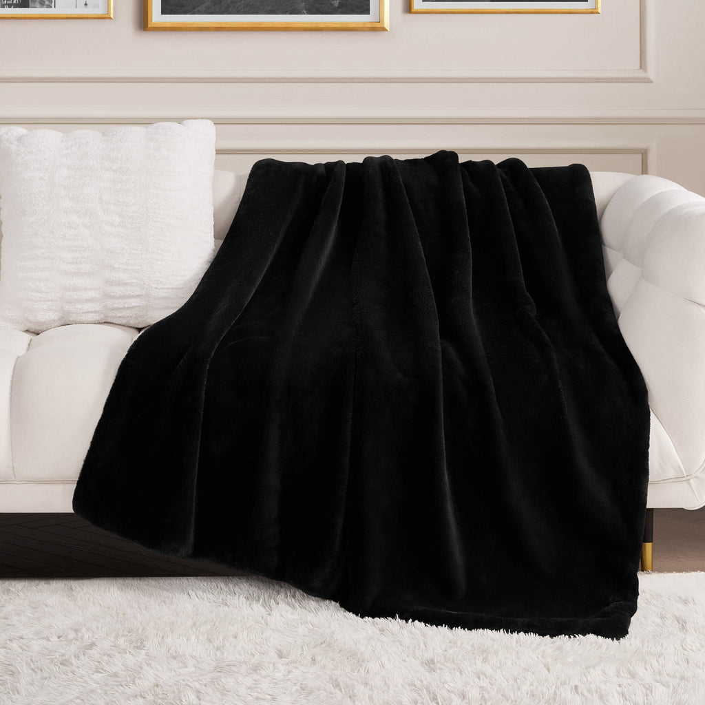 Glam Solid Rabbit Mink Faux Fur Throw Blanket