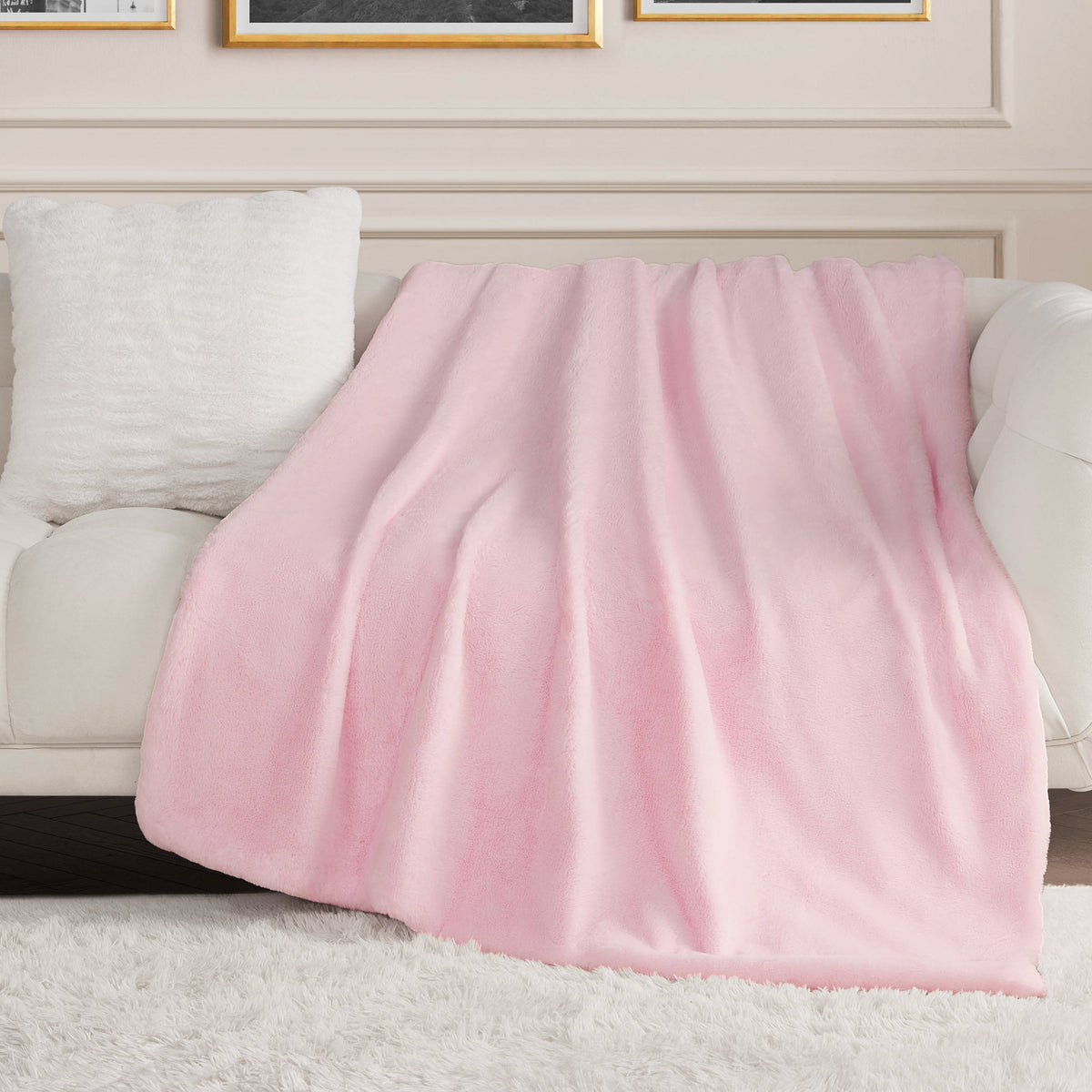 Glam Solid Rabbit Mink Faux Fur Throw Blanket