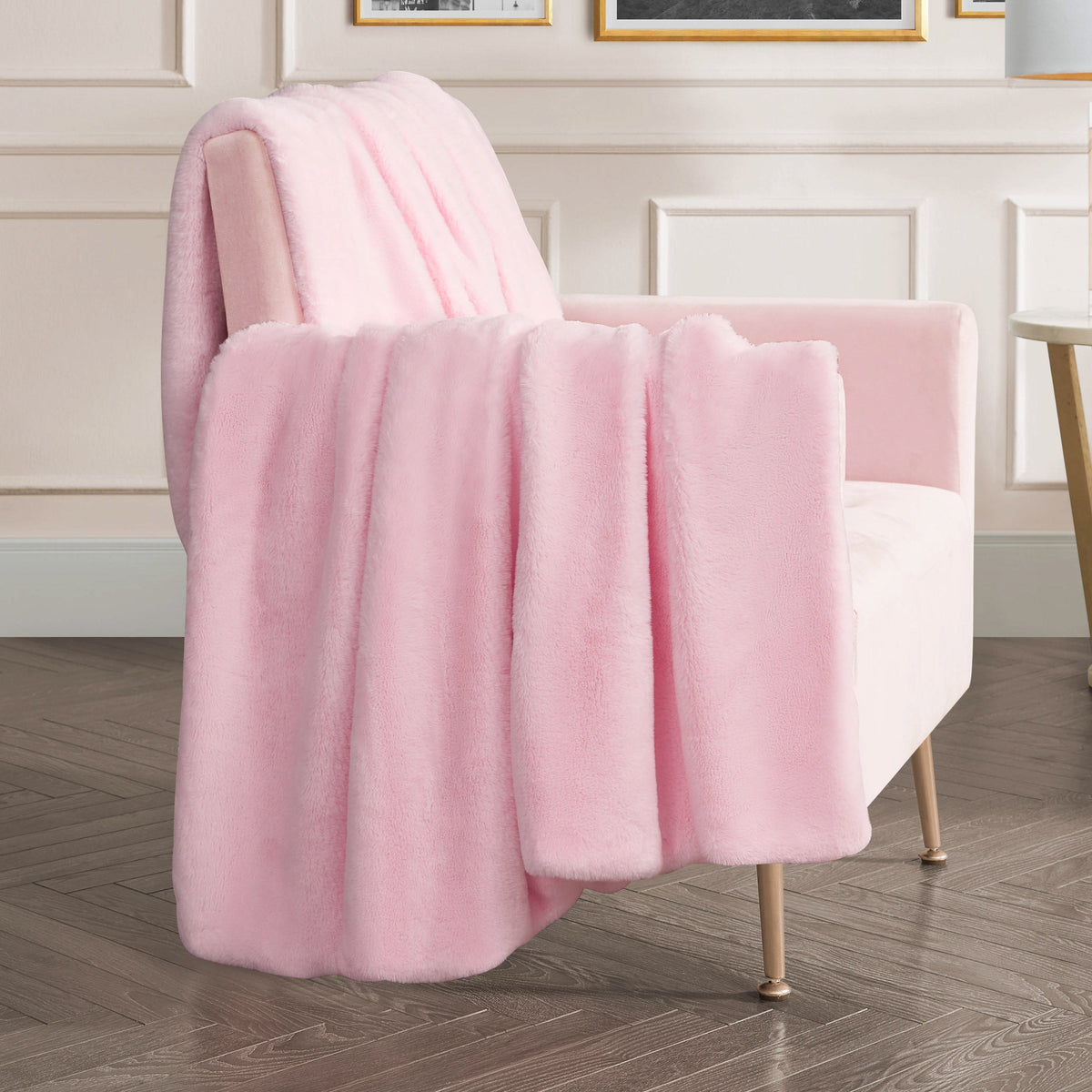 Glam Solid Rabbit Mink Faux Fur Throw Blanket