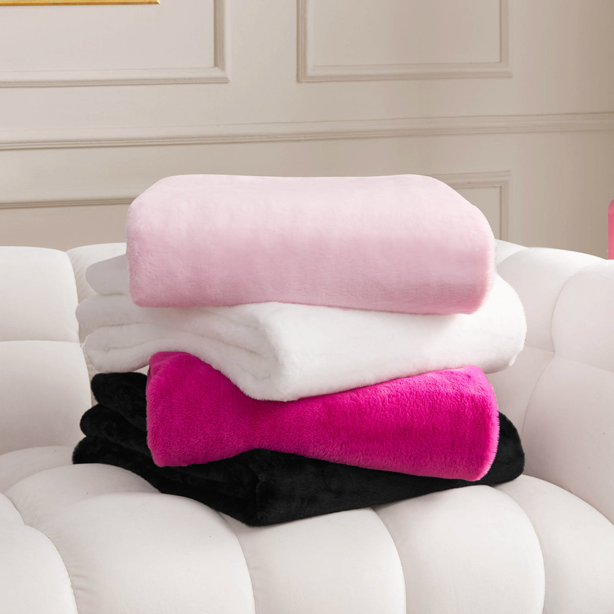 Glam Solid Rabbit Mink Faux Fur Throw Blanket