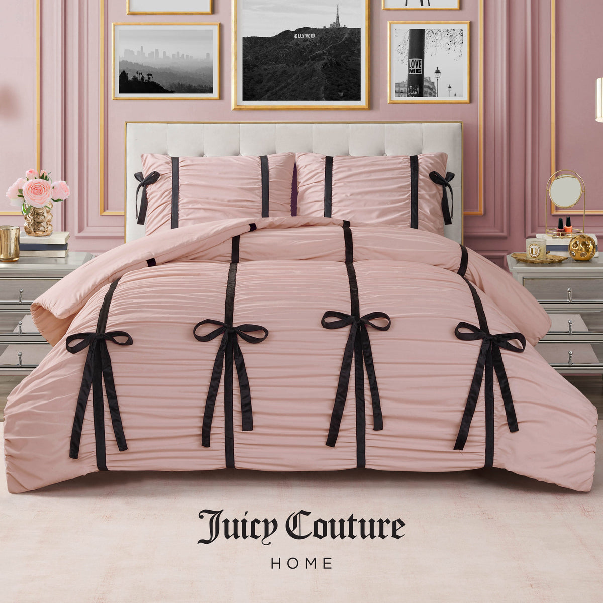 Glam Amelie Bows Ruched Comforter Set
