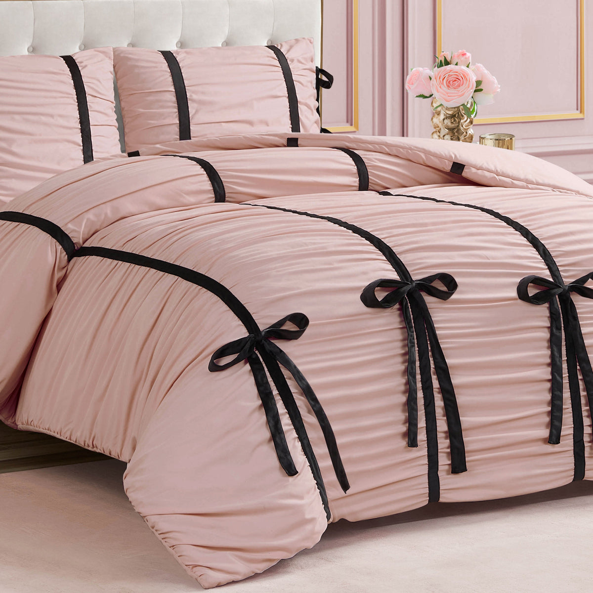 Glam Amelie Bows Ruched Comforter Set