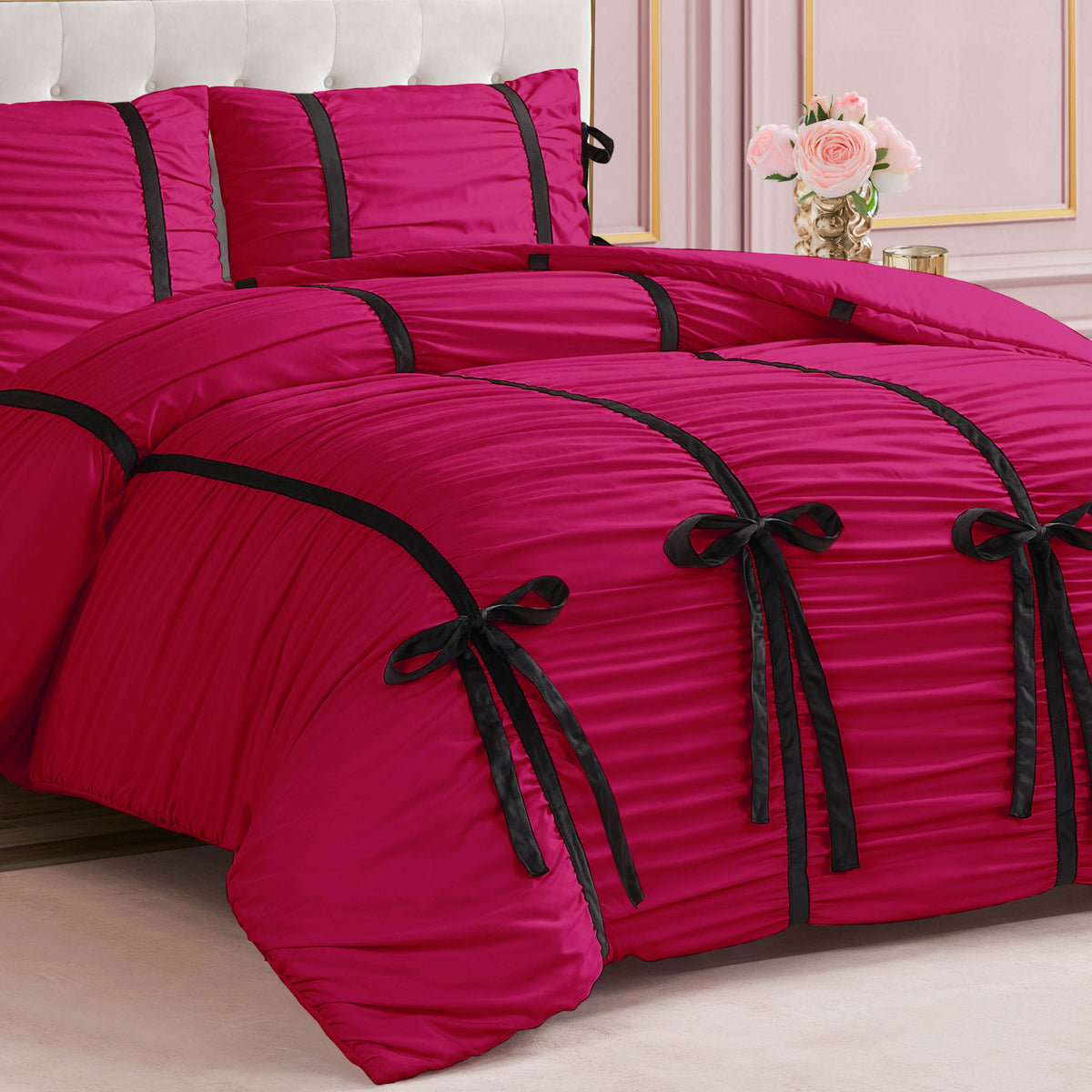 Glam Amelie Bows Ruched Comforter Set